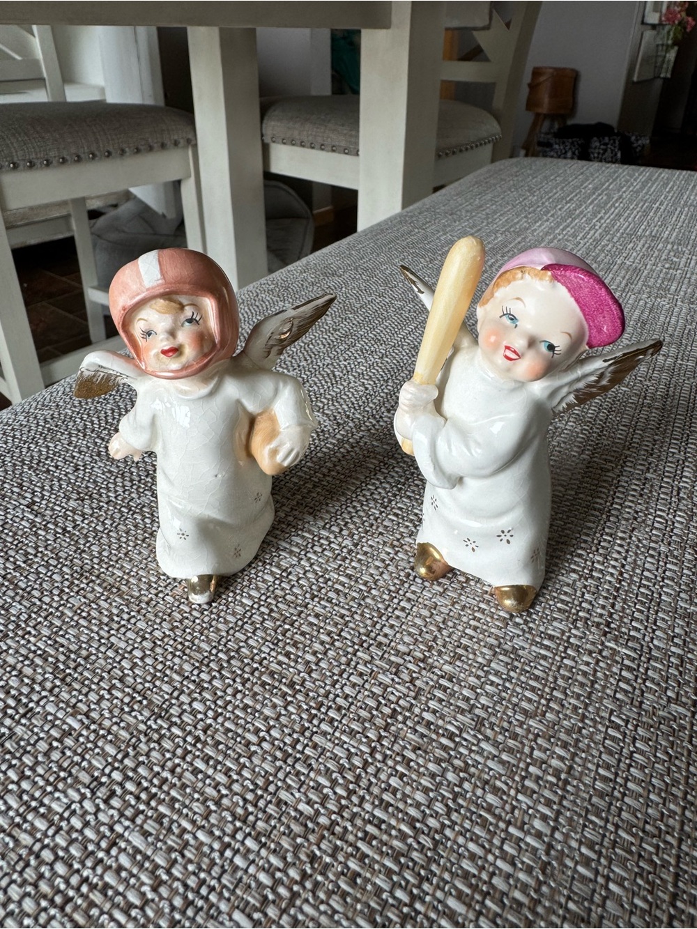 Rare find vintage 1950’s Napco Ceramic Sports Angels Series fball & bball boys!